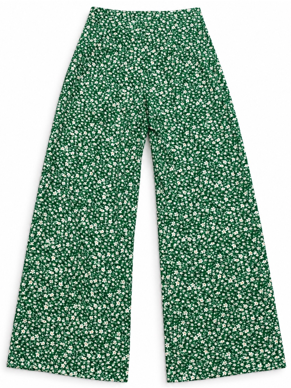 Green Floral Wide-Leg Capris
